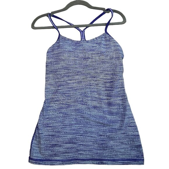 Lululemon Power Yoga Racerback Tank Top Purple Stripe Fitted Built in Bra 2-in-1 - Picture 2 of 9